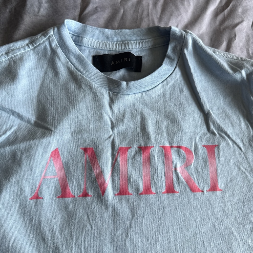 AMIRI Blue and Pink Short Sleeve Tee Casual Cotton